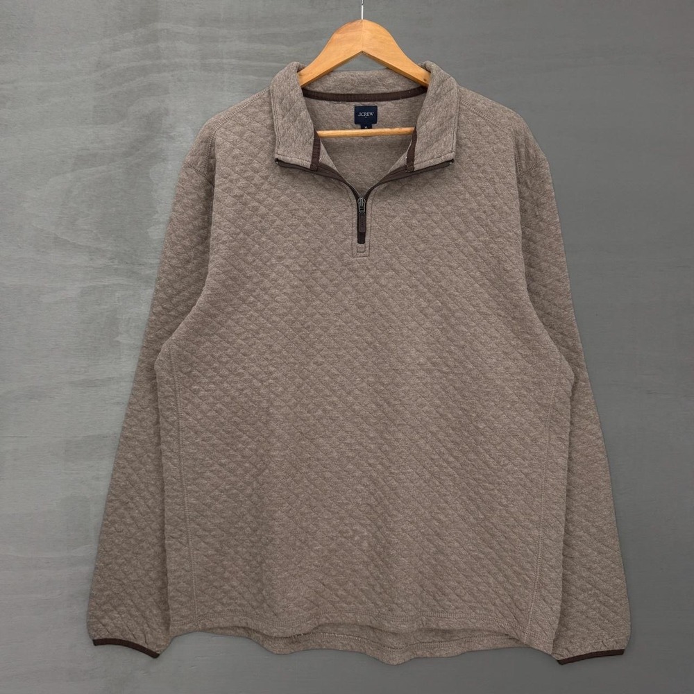 J.Crew Quilted Quarter-Zip Pullover Sweater Brown Diamond Textured XL